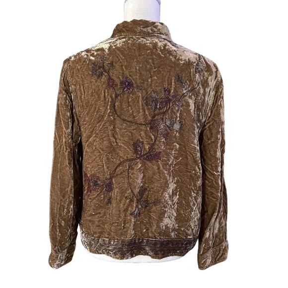 J Jill Size M Velvet Embroidered Jacket Button Front Shacket Boho - Picture 1 of 4